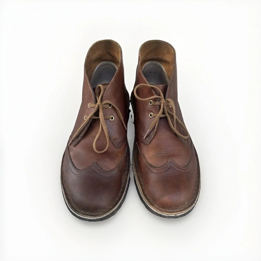 Clarks Original Desert Boot Brown Beeswax Leather Wingtip Chukka Crepe Sole M8
